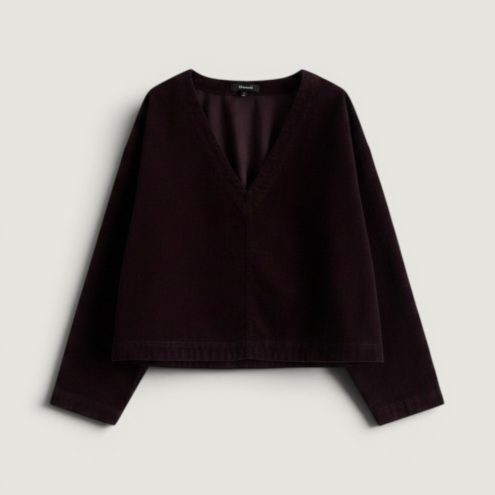 Madewell shirt Womens Large Purple Corduroy Collarless Open Front Short Relaxed